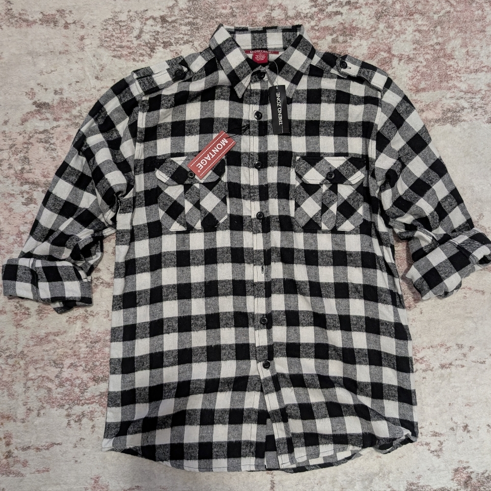 Black and White Plaid Men's Casual Shirt